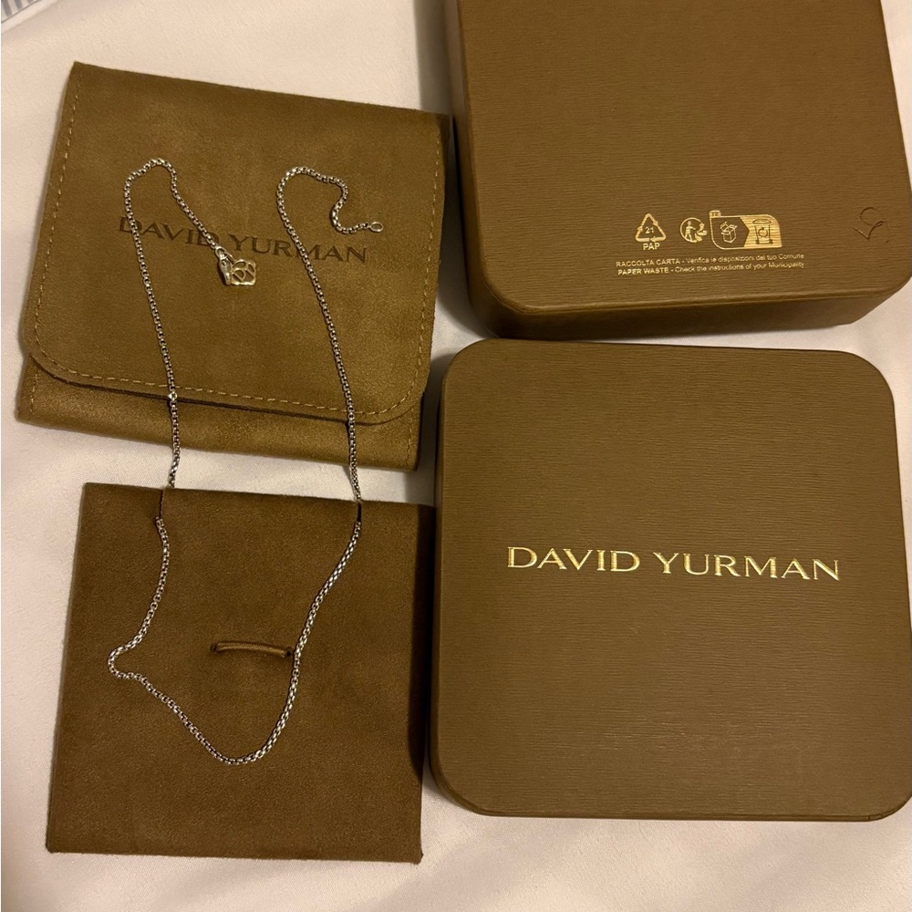 David Yurman Silver Box Chain 18” with 14k gold DY tag. NEVER WORN!